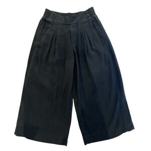 Athleta Playa 100% Linen Black Crop Pants Womens Size 0 P Petite Zipper Pockets